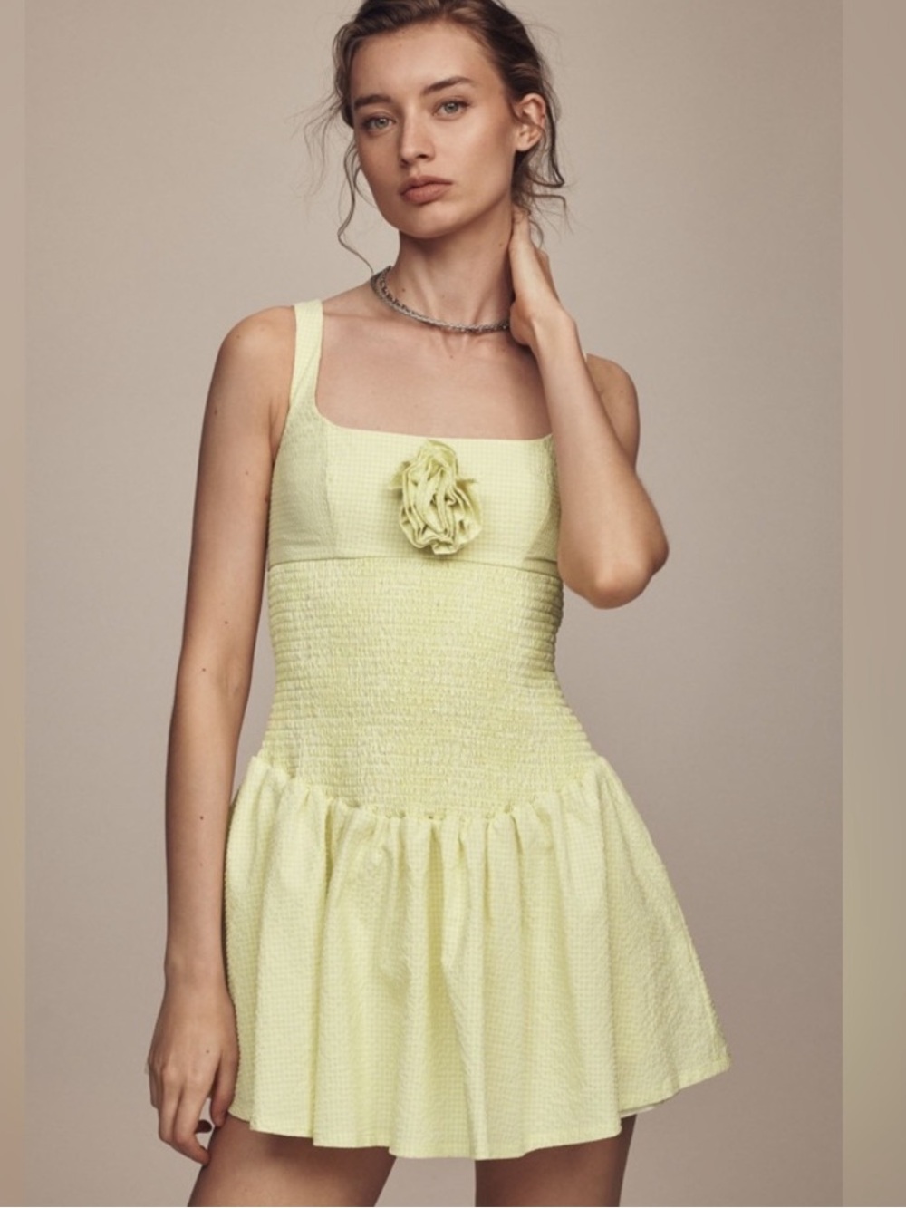 NWT Maeve by Anthropologie Smocked Rosette Drop-Waist Mini Dress Sz M